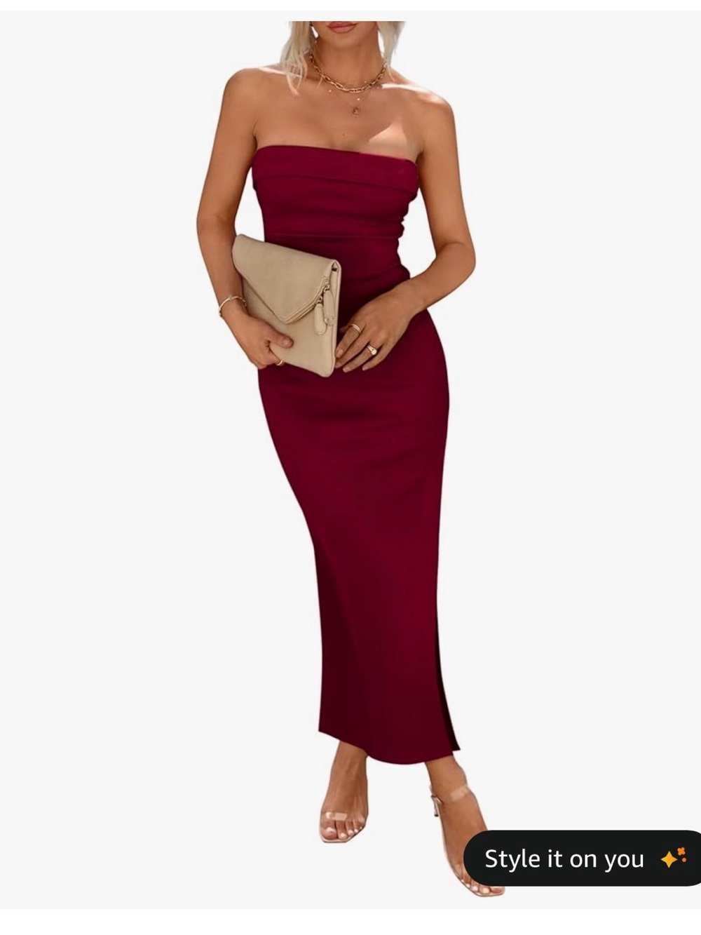 Strapless Bodycon Maxi Dress in Burgundy